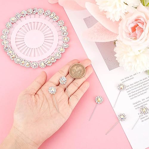Miniatura 3 de PH PandaHall 40 alfileres de ramo de flores de diamantes de imitación de 1.693 in, ramilletes, alfileres de cabeza floral, alfileres largos con