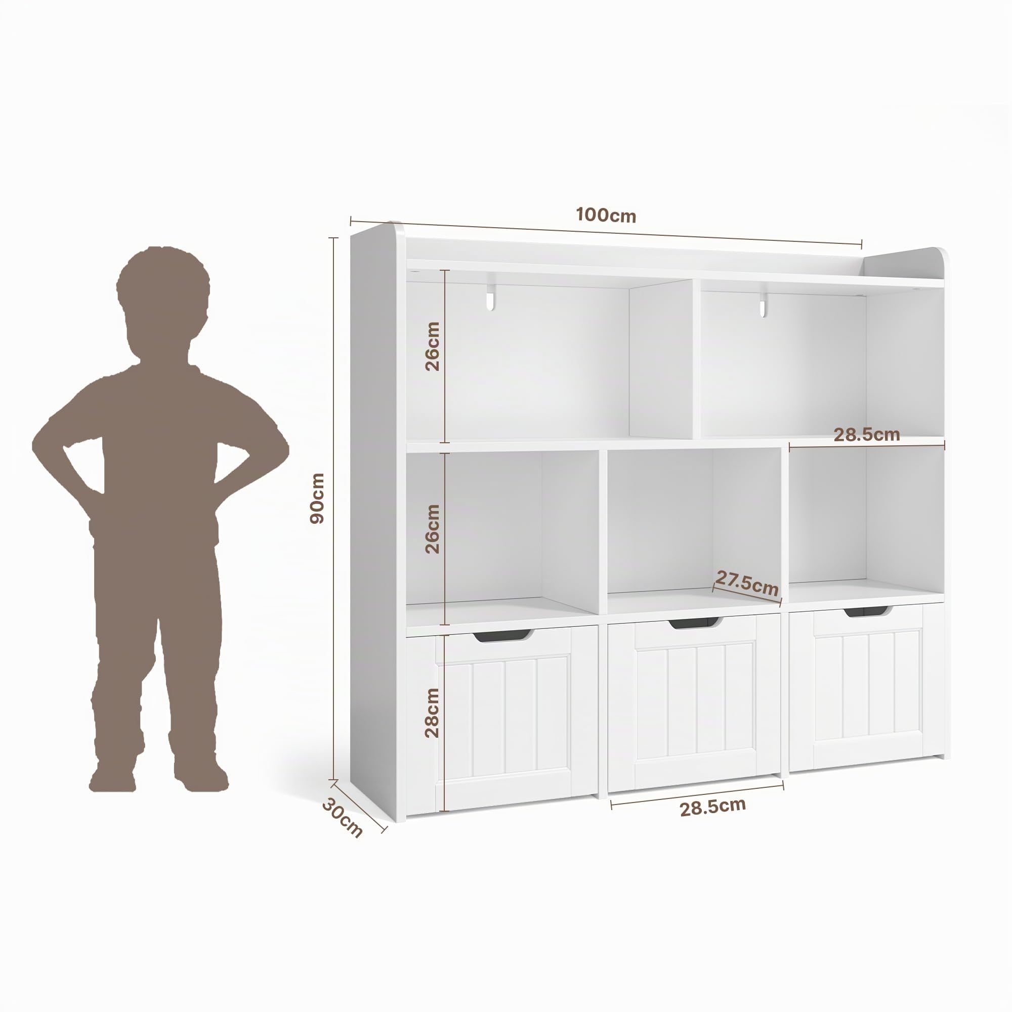 Xbro Mueble Almacenaje Juguetesl, Estantería Infantil, Organizador Juguetes, Estanteria Montessori, para Guardería, Dormitorio, 100 x 30 x 90 cm, Blanco