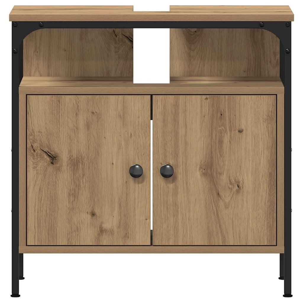 Mueble bajo lavabo de roble Artisan, 60 x 30 x 60 cm, material de madera con estructura de acero, robusto armario de baño, diseño moderno para pequeños baños invitados, inodoro y pasillo