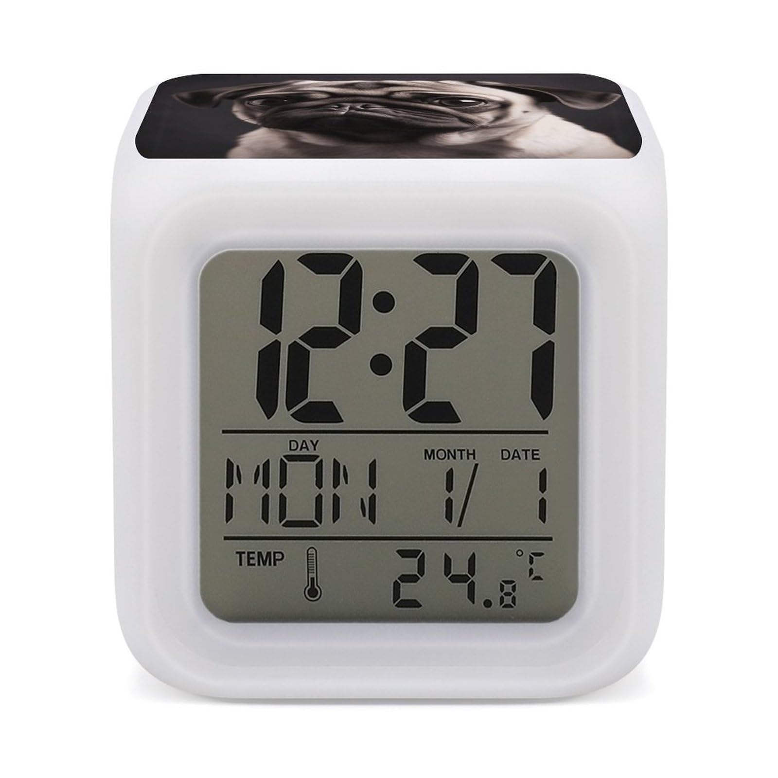 VstaDank Pug Alarm Clocks with 7 Color Changing Night Light Exquisite Bedroom Digital Clocks with LED Temperature Display Desk Clock Ok to Wake Clocks for Heavy Sleeper