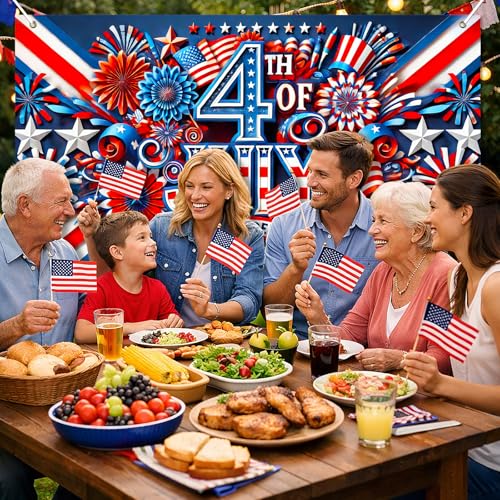 Image of BlissYard Independence Day Banner 71 x 43 Inch 4th of July Decorations Veterans Day Memorial Day Banner Decorations Supplies America Independence Day Theme Patry Decorations Indoor Outdoor Supplies
