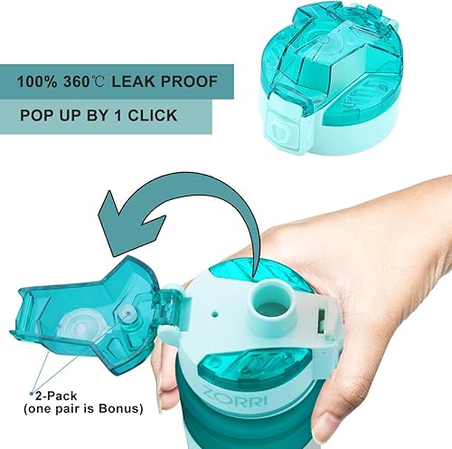 Vista 6 de Botella de agua deportiva Zorri, 13.5, 17, 23.6 onzas, sin BPA, a prueba de fugas, ligera, para exteriores, campamento, ciclismo, fitness, gimnasio