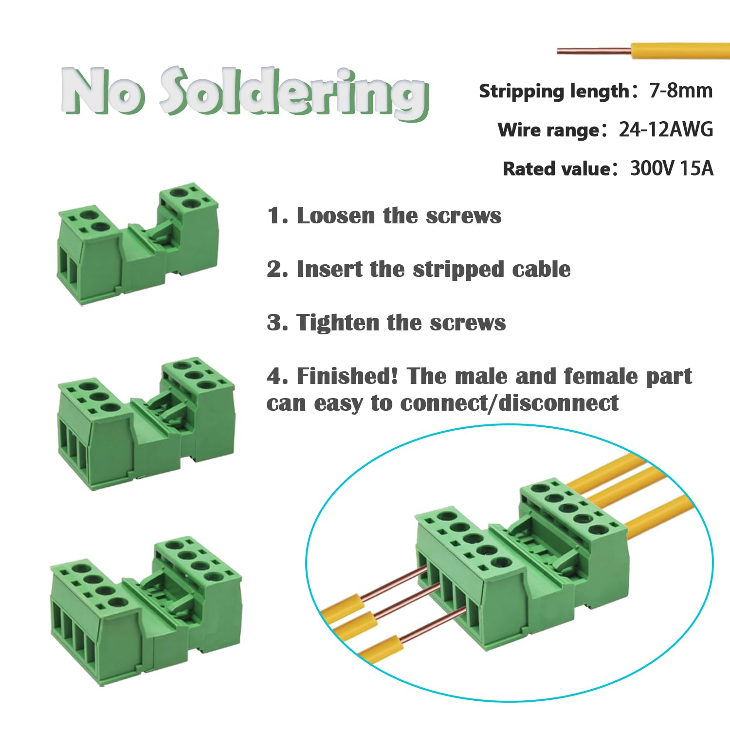 28 Sets Screw Terminal Block Connector Assortment Kit 5.08mm Pitch PCB 2Pin 3Pin 4Pin 5Pin Connectors for 24-12AWG Cable OLA007