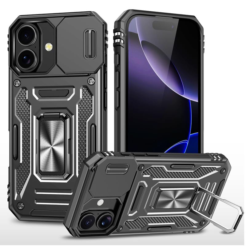 Image of Slide Camera Cover with Ring Holder Mobile Phone Back Cover for iPhone 17 - Black