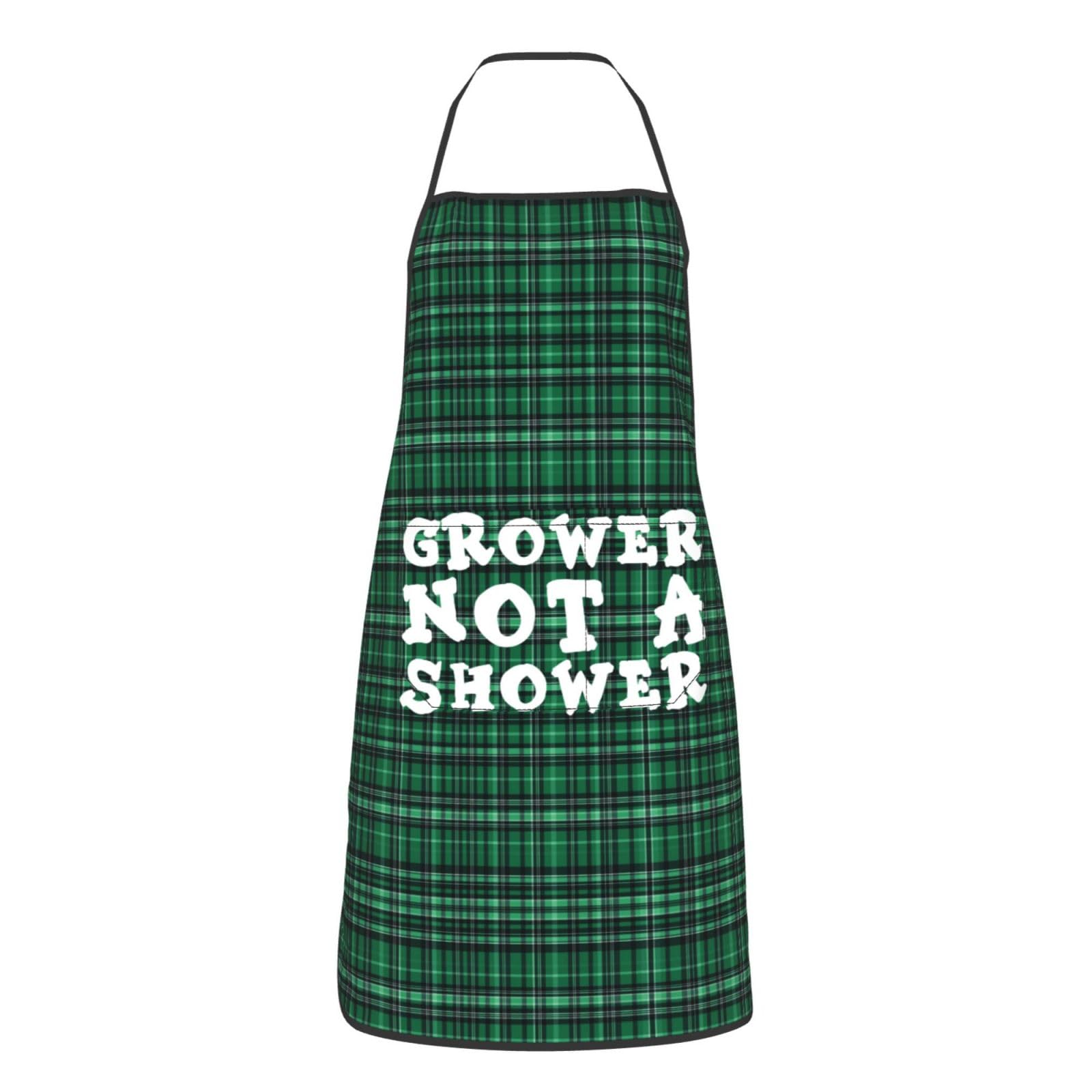 nopicsn Grower Not A Shower Apron for cooking with Pockets Women Men Kitchen Chef Funny Aprons