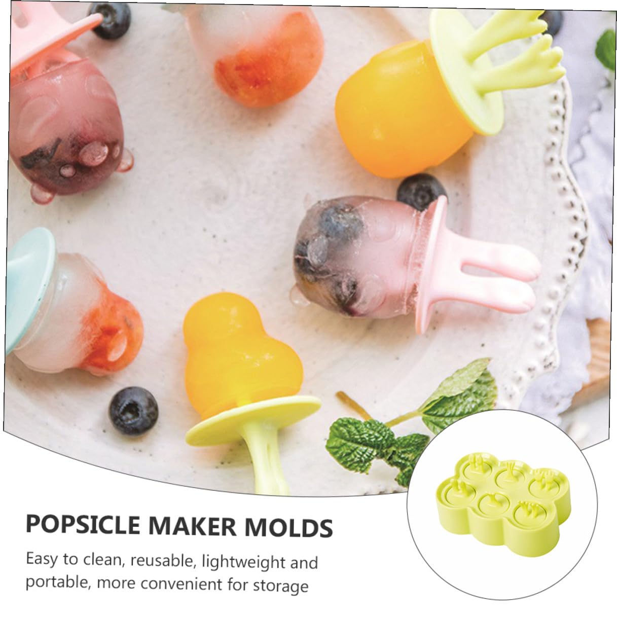 GARVALON 4 juegos Moldes para Polos de Silicona Reutilizables con Diseño Animal de Colores Verde Rosa y Azul Aptos para Helados Yogur y Cubitos de Hielo DIY