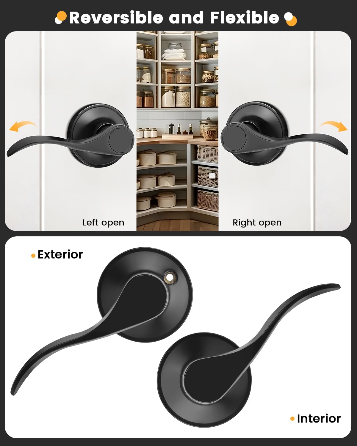 Gobrico Matte Black Passage Door Lever Handles for Hall and Close, 5 Pack Interior Wave/Drop Style No Locking Door Knobs