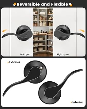Gobrico 1 Pack Matte Black Passage Interior Door Lever Handles, Wave/Drop Style No Locking Reversible Door Knobs for Hallway Closet