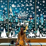 Fenstersticker Weihnachten Wiederverwendbare Fensterbilder Weihnachten Selbstklebend Weihnacht Fensterbilder Kinder Winter Deko Schneeflocken Weihnachtsmann Schönes Wichtelfensterdeko (D)
