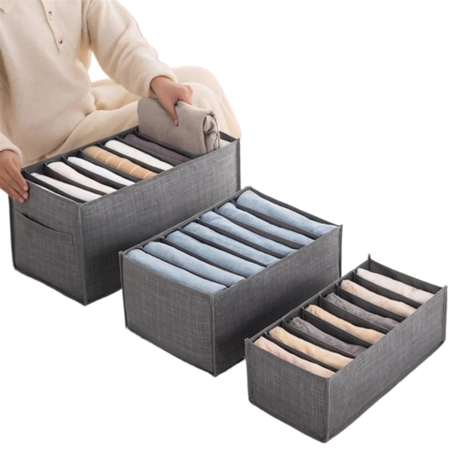 CGUOHU 8pcs Foldable Storage Organizers Drawer Closet Divider Boxes For Jeans Socks Bra Wardrobe Clothes Underwear Sets For Wardrobe Storage(Grey,35 x17 x12cm)