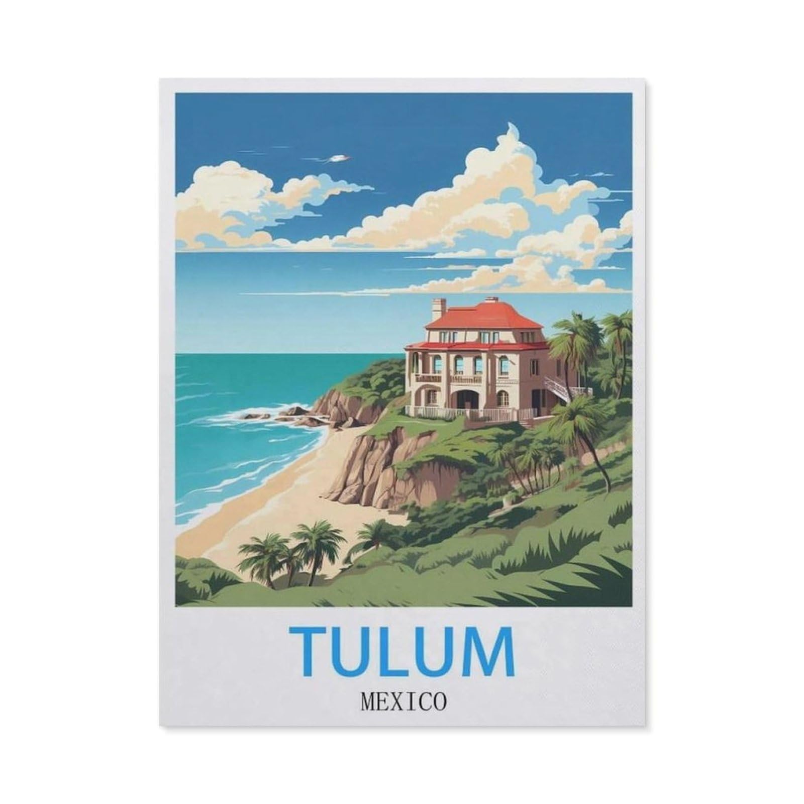 BEAYODKP Diamond Painting Kits for Adults and Kids，Tulum Mexico Vintage Travel Poster，Full Drill Round Rhinestone Paint with Diamonds（50 x 60 cm/19.68 x 23.62 inches）-BX72