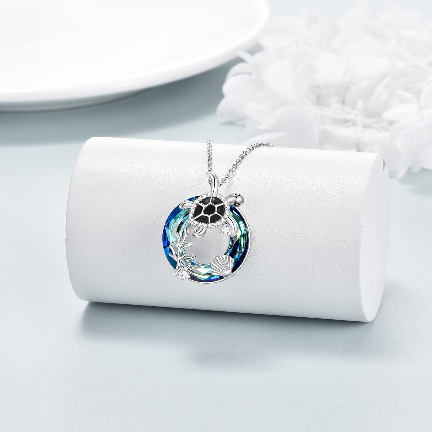 MONGAS Turtle Necklace Sterling Silver Created Crystal Pendant Cute Animal Necklace Sea Turtle Jewelry Gifts for Women - Image 4