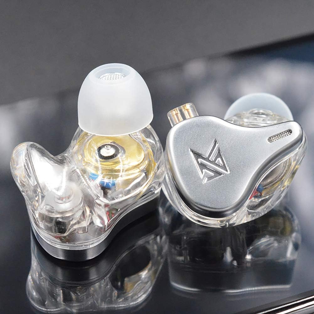 KZ DQ6 Array Type Three-Unit Dynamic in-Ear Headphone, HiFi Stereo Noise Isolating Sport IEM Wired Earphones/Earbuds/Headphones with Detachable Cable (Without Mic, Silvery)