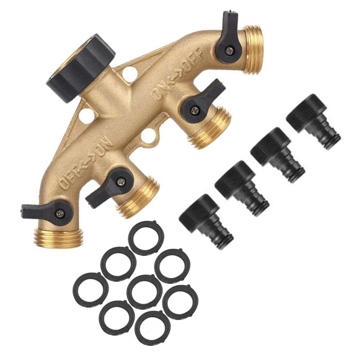 Divisor de Válvula de Bola de Latón de 4 Vías para Grifo, Conector Resistente para Mangueras de Agua, Adecuado para Riego en Camas de Flores y Baños para Mascotas
