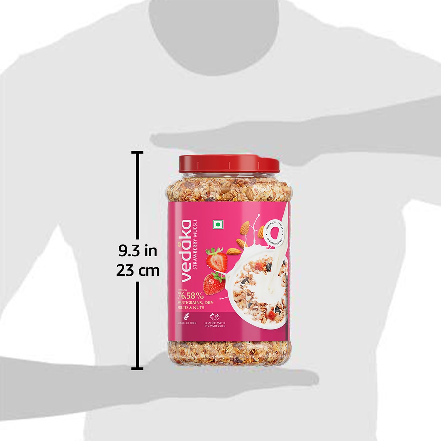 Amazon Brand - Vedaka Strawberry Muesli | 1 Kg | Jar | Contains 76.58% of Dry Fruits, Nuts and Multigrains | Source of Fiber | Loaded with Strawberries 3