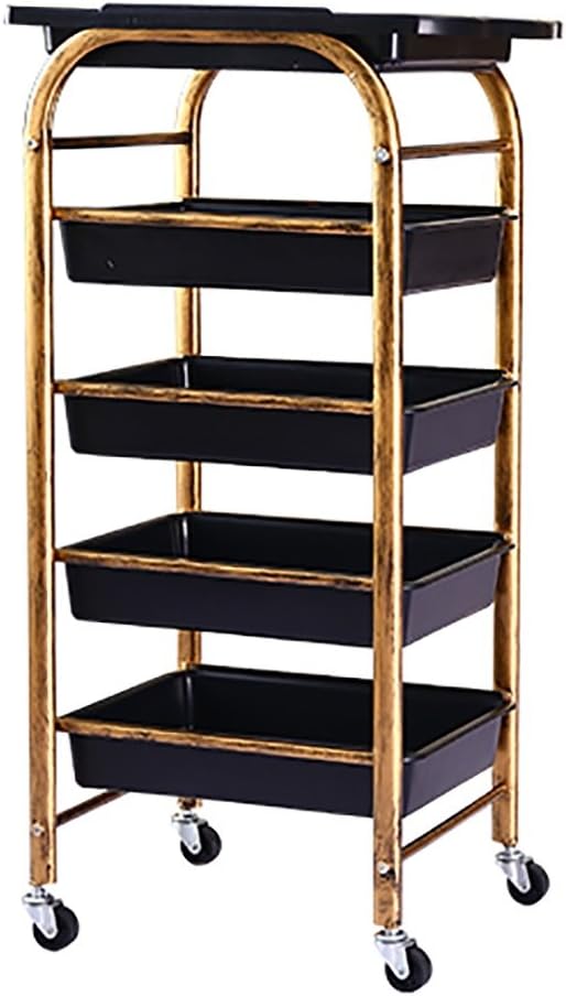 Removable Utility Cart Wagon, Gold, 5 Layers, 4 Omni-Directional Wheels, Metal Frame, Ideal for Beauty, Hairdressing, Spa