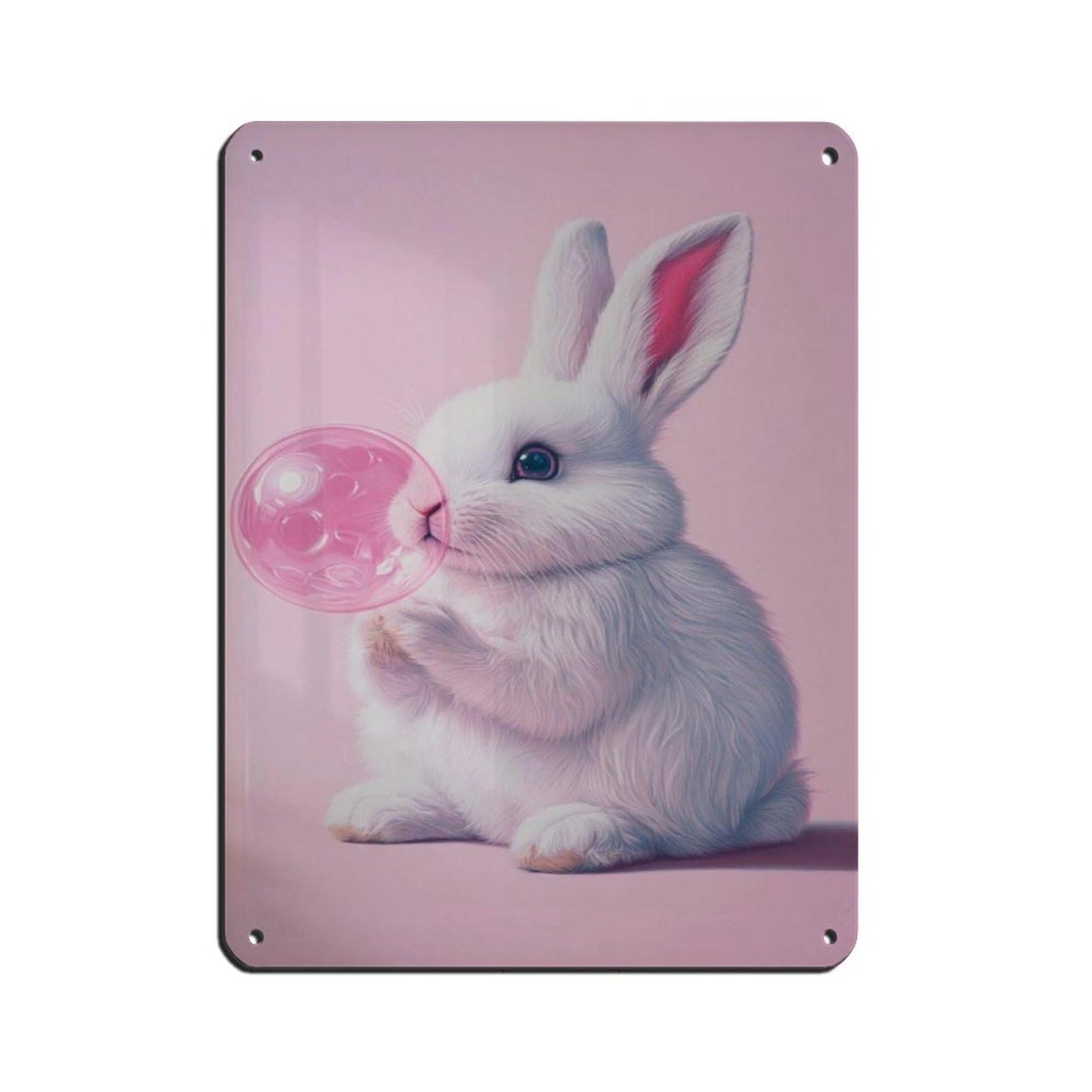Cute White Bunny Blowing Bubblegum Retro Poster Metal Tin Sign Chic Art Retro Iron Painting Bar People Cave Cafe Family Garage Poster Wall Decoration 12x16inch(30x40cm)