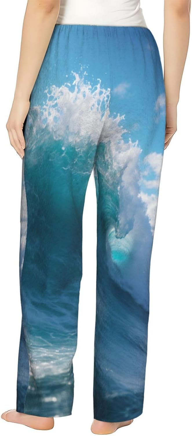 Ocean Sea Wave Print Cozy Christmas Pajama Pants,Flannel Pajama Bottoms,Cater To Various Body Types