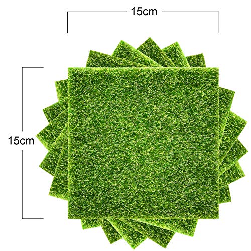 8 Packs Garden Craft Grass Fake Grass for Crafts 6 x 6 Inches Miniature Ornament Garden