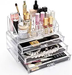 Organizador de Maquiagem em Acrílico 3 Gavetas com Bandeja Para Batom, Acrílico Store, Transparente, Médio