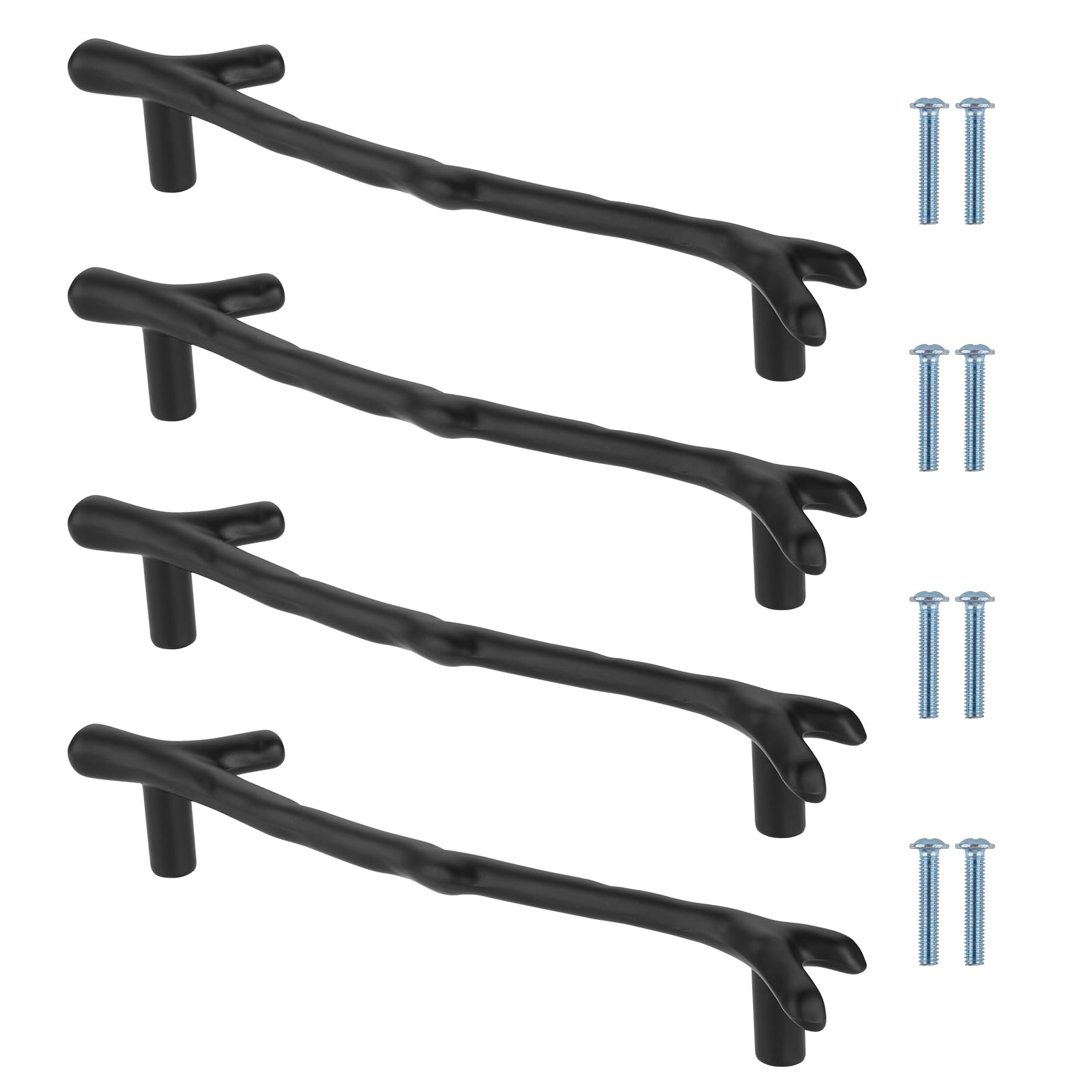 Luxeu Tray Handles for Resin Tray, 4 Pcs Tree Branch Black Handles, 128mm Hole Center, Stainless Steel, with Screws, for Epoxy Resin Casting Coaster, Home Decor
