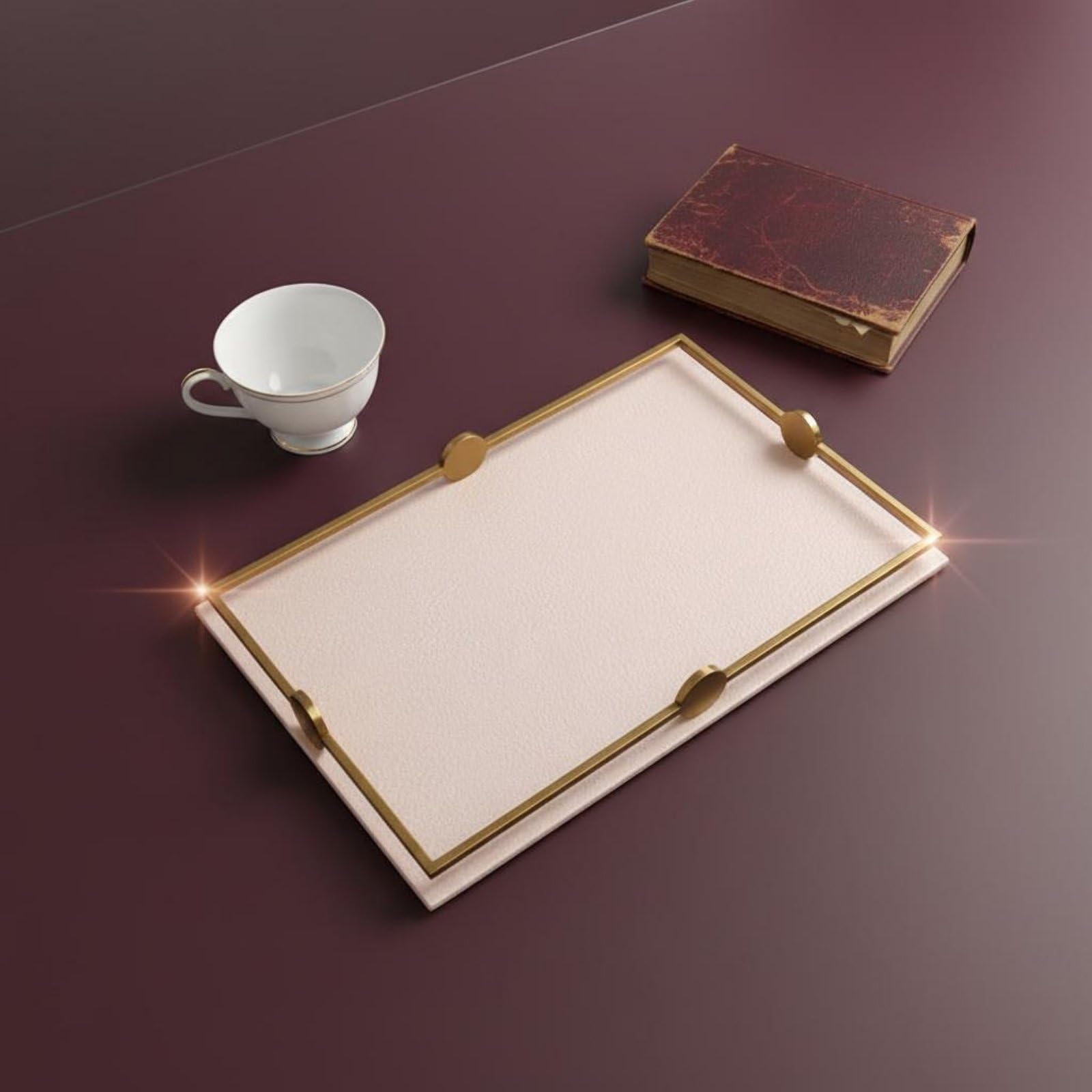 Vassoio Decorativo Organizer Portaoggetti Porta Gioielli Rettangolare con Design Moderno in Pelle E Metallo Perfetto per Tavolino Soggiorno Consolle Scrivania, Verde