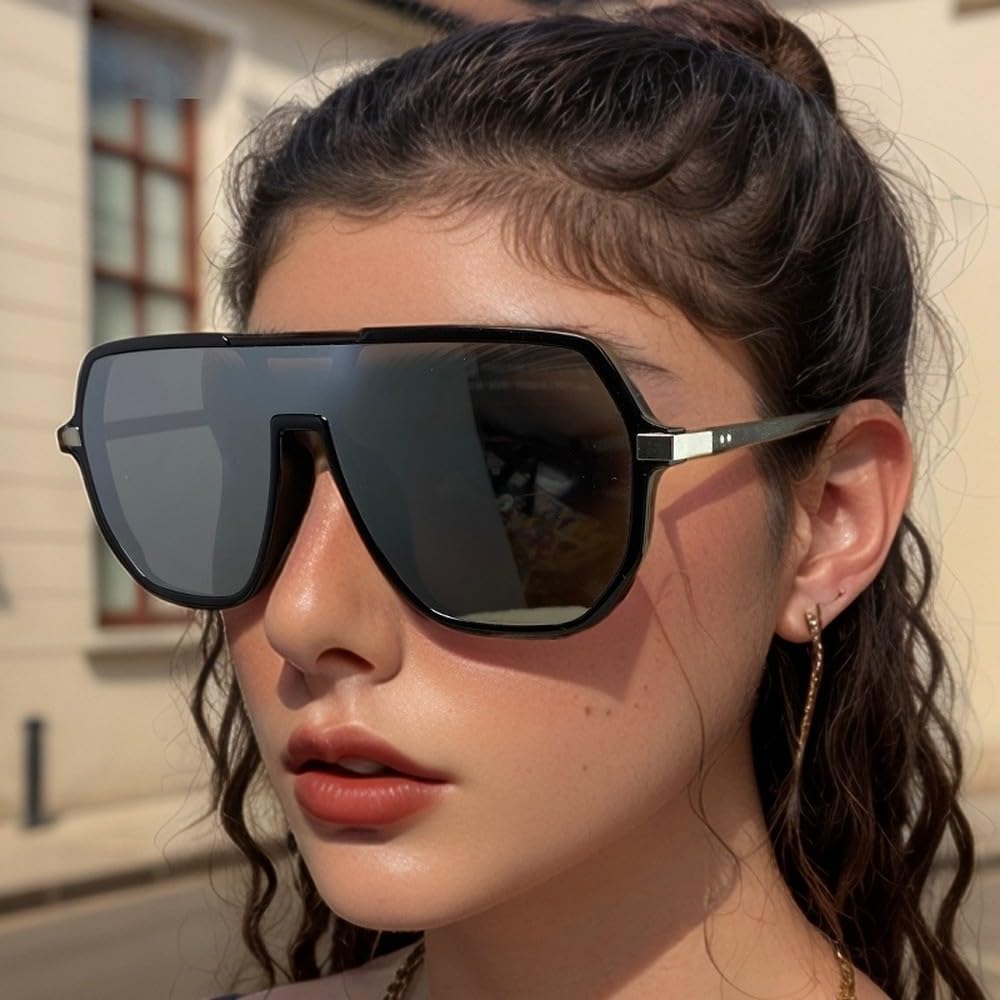 Modne, duże kwadratowe okulary przeciwsłoneczne, męskie i damskie, jednoczęściowe, nieregularne, metalowe, modne okulary w stylu vintage, UV400