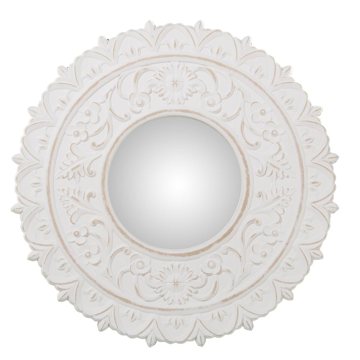 Alexandra House Living Espejo de Pared Blanco Madera Desgastado 4 x 57 x 58 cm Redondo
