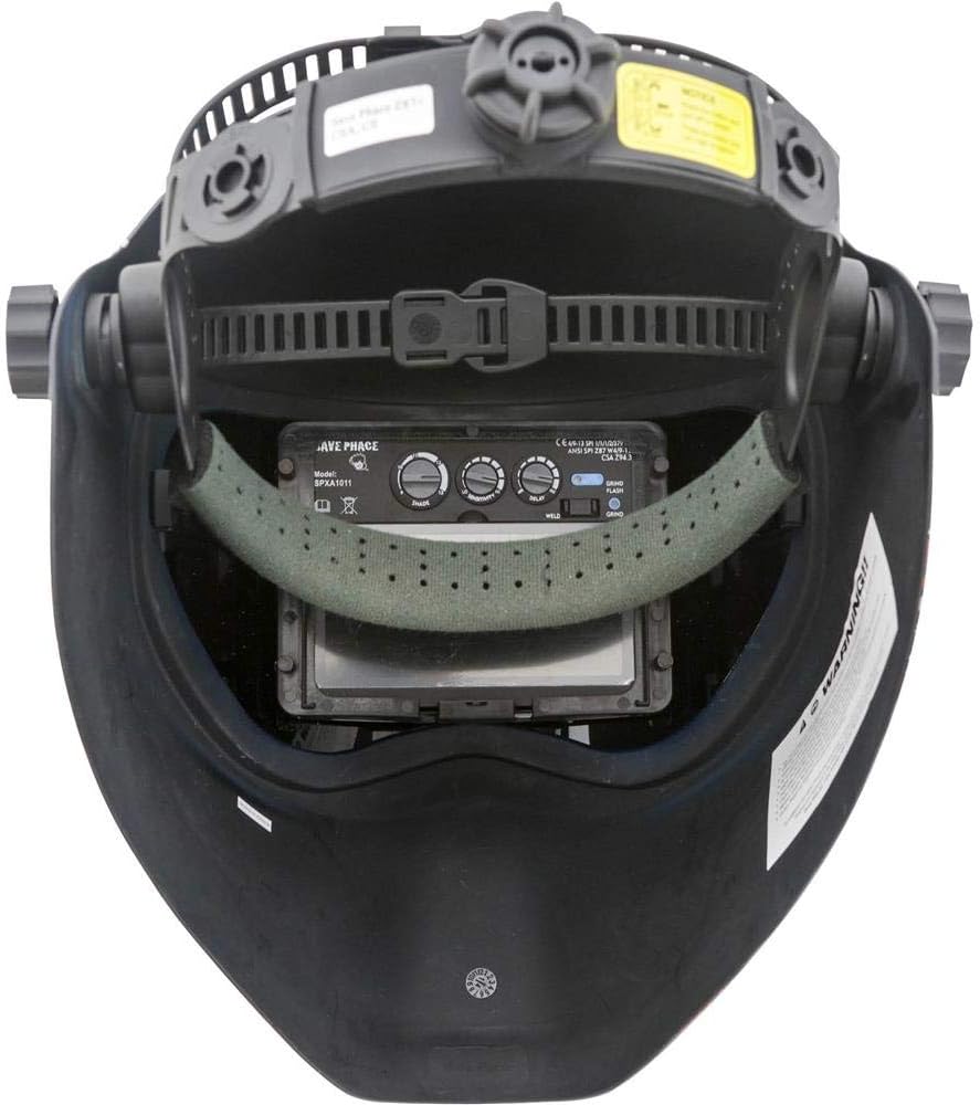 Interior View of an Auto-Darkening Welding Helmet