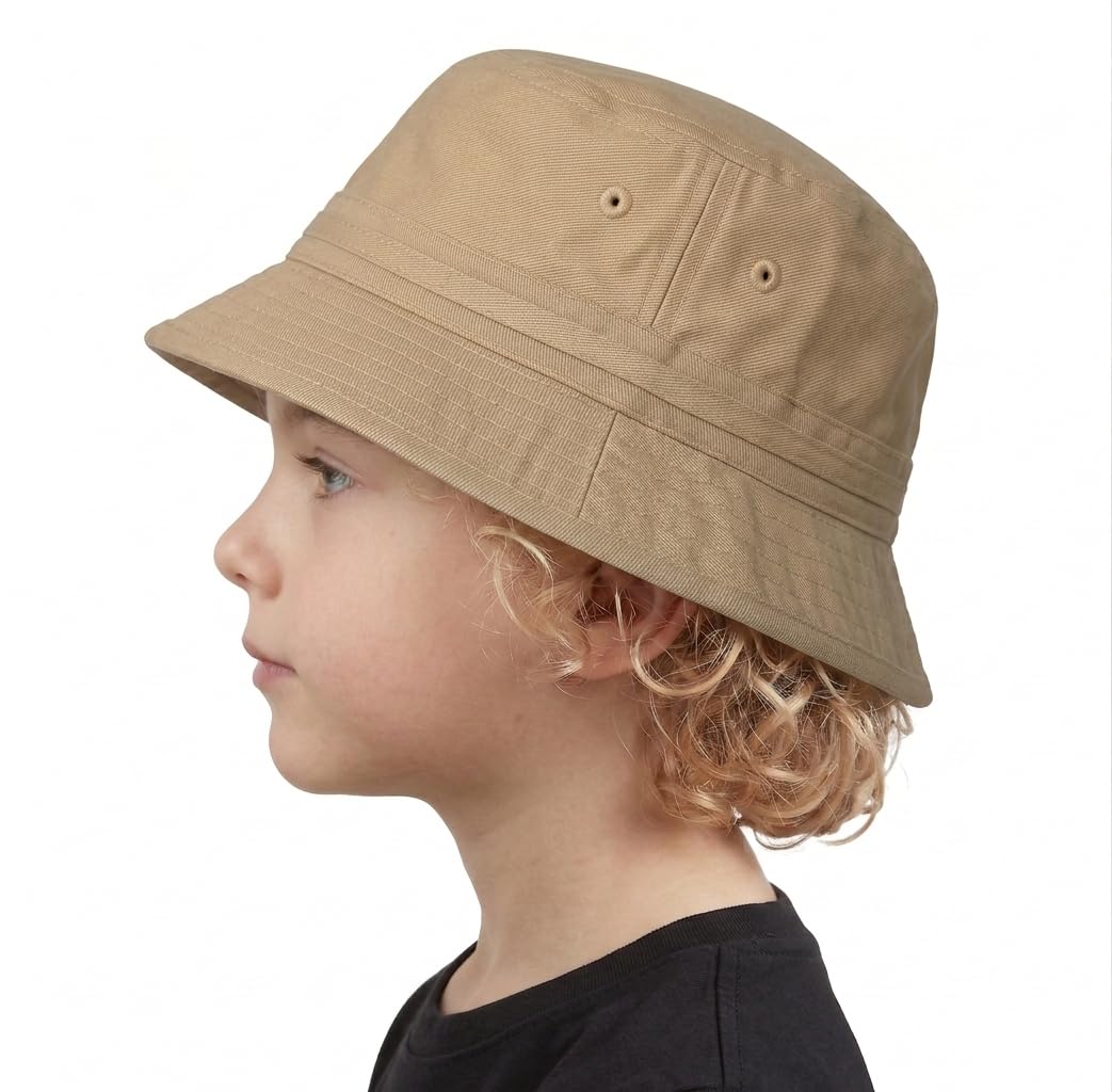 MagicPop Kids Cotton Bucket Hat | Breathable Summer Cap for Boys & Girls | UV Sun Protection Wide Brim Hat | Outdoor Beach Travel Hat for Children (4–12 Years) (in, Age, 4 Years, 8 Years, Beige) 3
