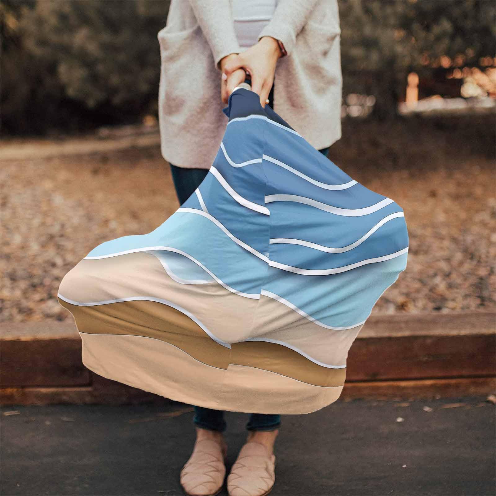 Abstract Gradient Art Nursing Cover for Breastfeeding Scarf, Navy Blue Beige Waves Baby Car Covers Super Soft Multi Use for Canopy Shopping Cart Cover Blanket Stroller Cover