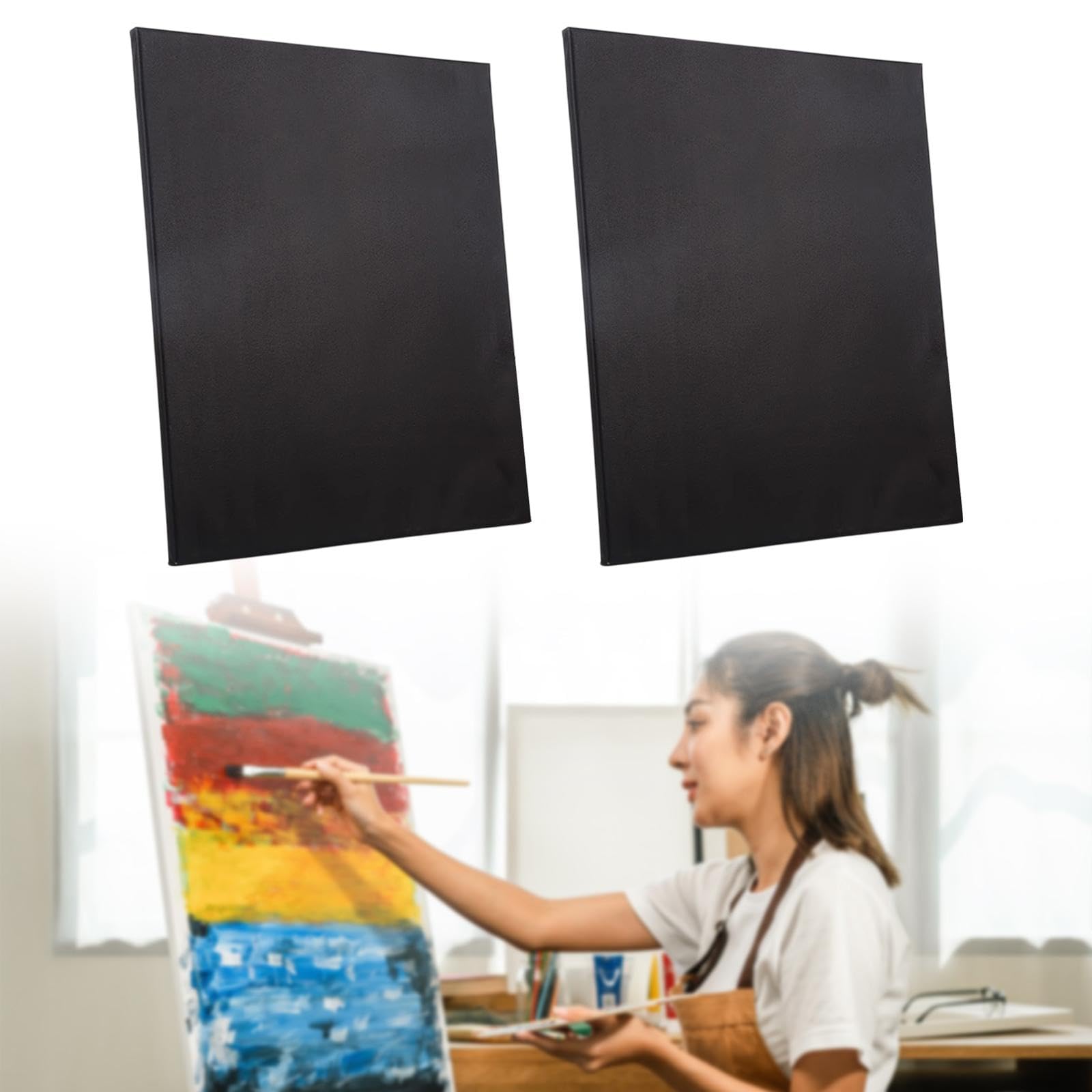 2 Piezas Lienzo en Tablero Negro Bastidor de Madera Pintura Algodón Recubierto Protección Prolongada Adecuado para Taller Estudio, 40x50cm