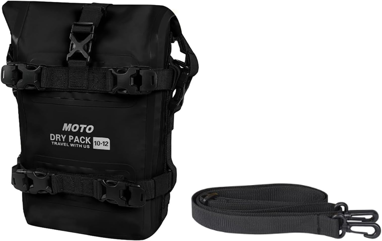 Motorcycle Tail Bag Front Bumper Bag, 12L Roll-top Waterproof Motor Saddle Panniers Luggage Bags for Motorcy-Black(12L)