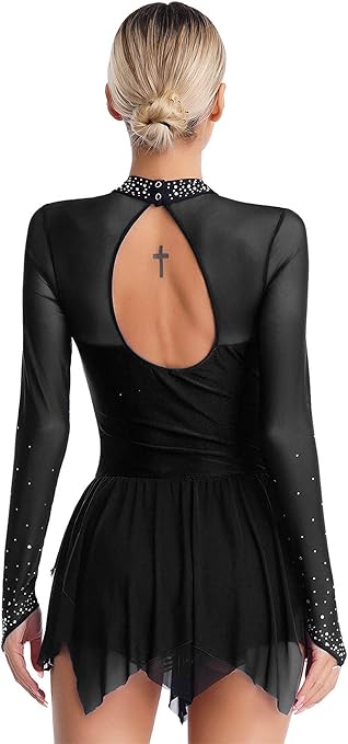 Abito Da Pattinaggio Artistico YiZYiF - Body Con Strass Per Danza, Ginnastica E Ballo, Materiale Rete E Poliestere