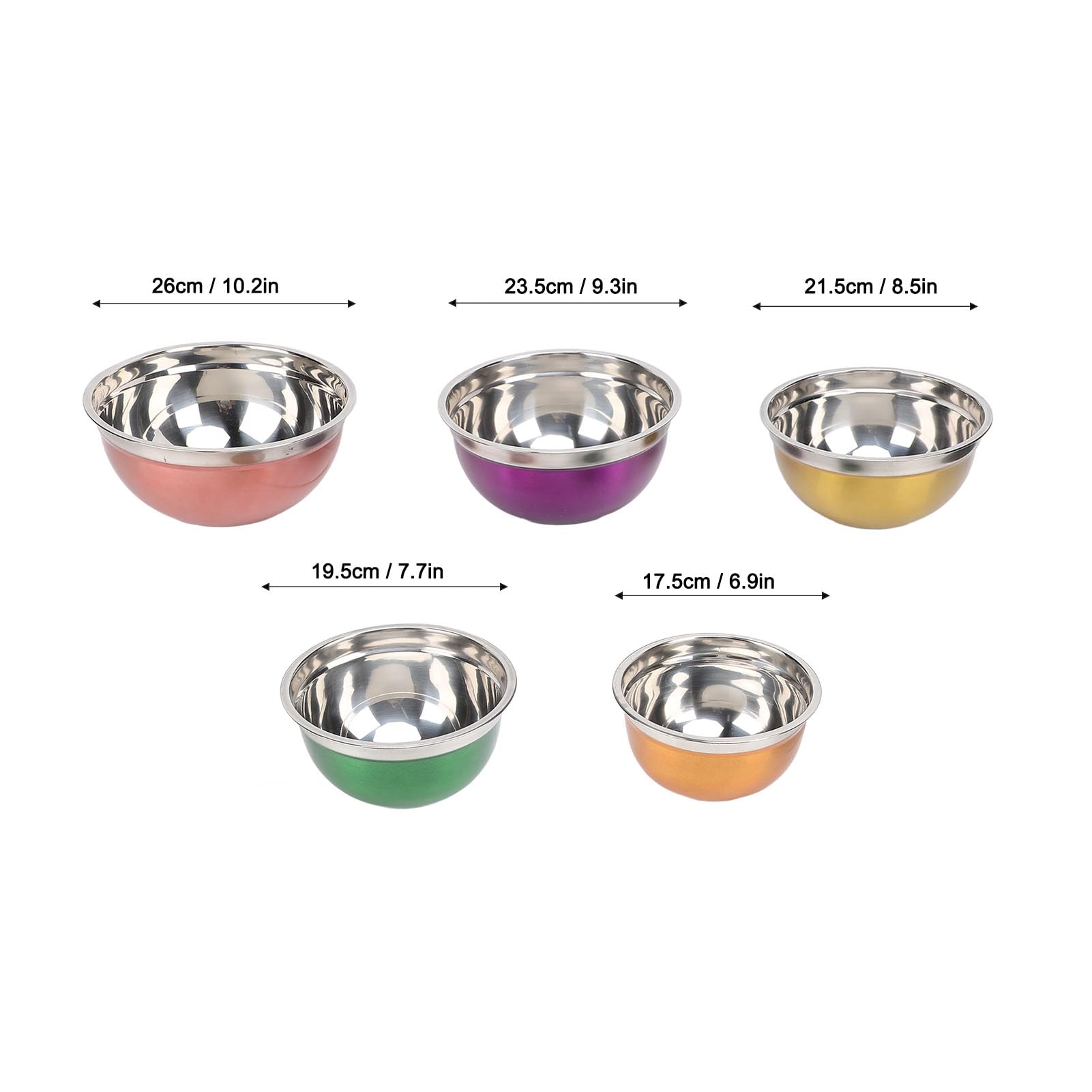 Set di 5 ciotole per insalata, in acciaio inox con coperchio, multiuso per verdure, frutta, insalata, uova, liquido (tipo 2)