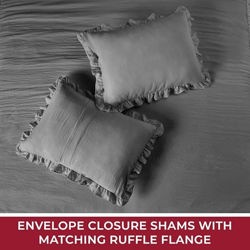 Mellanni Single-Tier Shabby Chic Full Bedspread Set - Ruffled Bedspread & 2 Pillow Shams - 30" Drop Skirted Bedspread Ruffles - Luxurious Ruffle Bedspread - Farmhouse Bedspread Full Size (Full, Gray) #TOP5