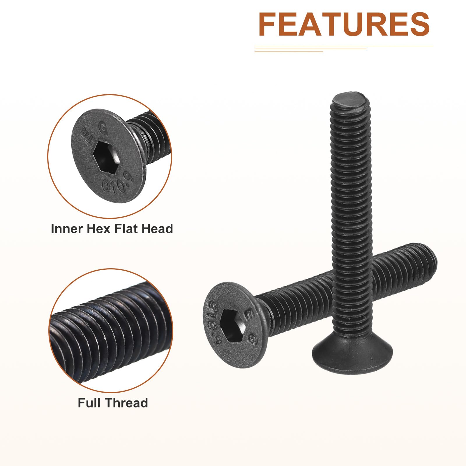 DTGN M3-0.5x20mm Flat Head Socket Cap Screws, 50 Pack Hex Socket Flat Head Screws Carbon Steel Black Oxide, Full Thread - Image 4