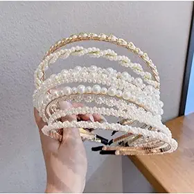 Kit com 10 Tiaras de Pérolas para Cabelo - Acessórios Femininos para Presente, Noivado e Uso Diário, Tamanho Ajustável