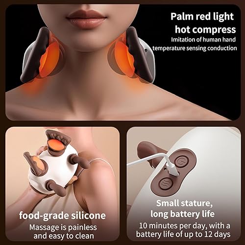 Miniatura 4 de MDHAND Masajeador de cuello con calor, masajeador de cuello y hombros para aliviar el dolor de tejido profundo, 3 modos de masaje y 2 niveles de