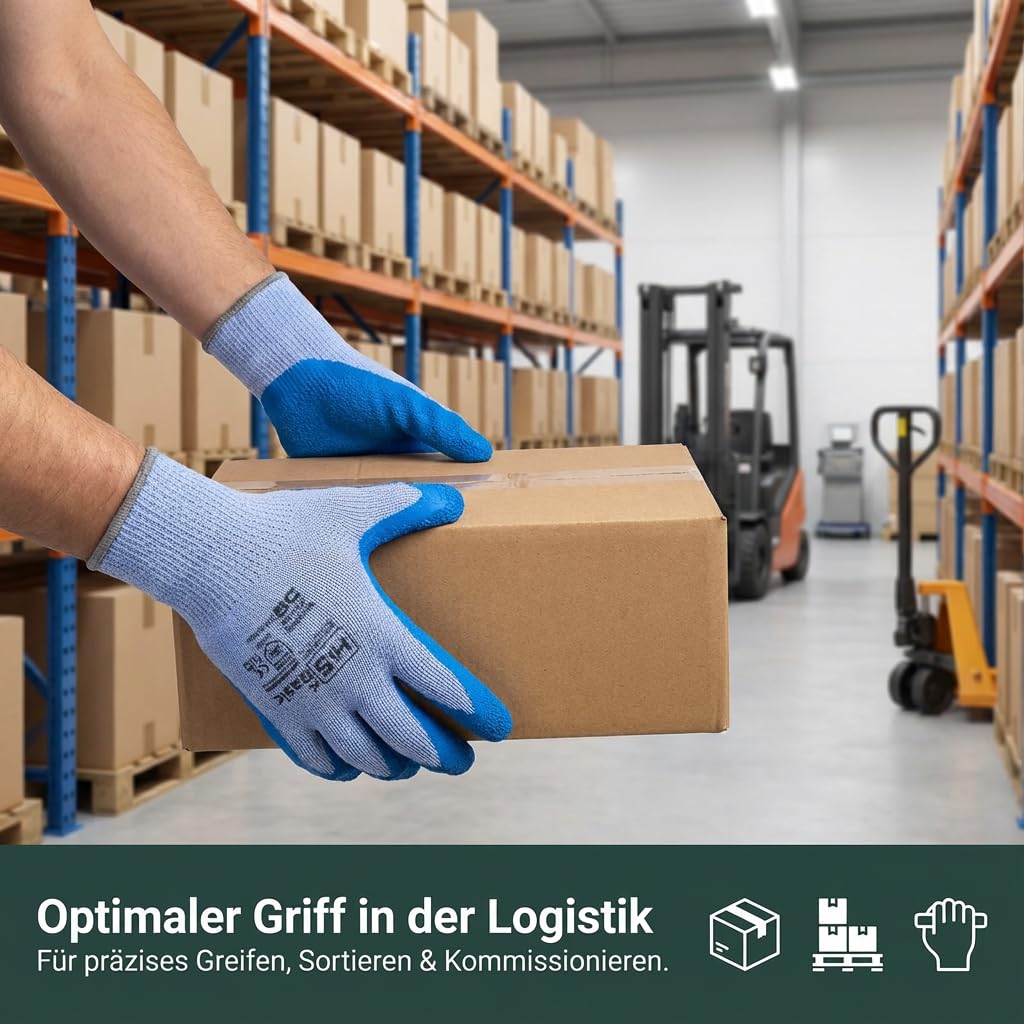 Hi5 X-Basic Arbeitshandschuhe – 10G Polyester – Latex Crinkle Grip – EN 388:2131X – ergonomisch & robust – blau (L, 120, stück)