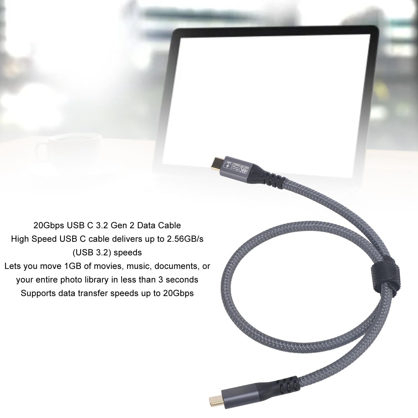Kabel USB C na USB C, Kabel USB C 3.2 Gen 2, Obsługuje Transfer Danych 20 Gb/s i Szybkie ładowanie 240 W, Kabel Monitora z Wyjściem Wideo 4K 60 Hz. (0,5 m / 1,6 stopy)