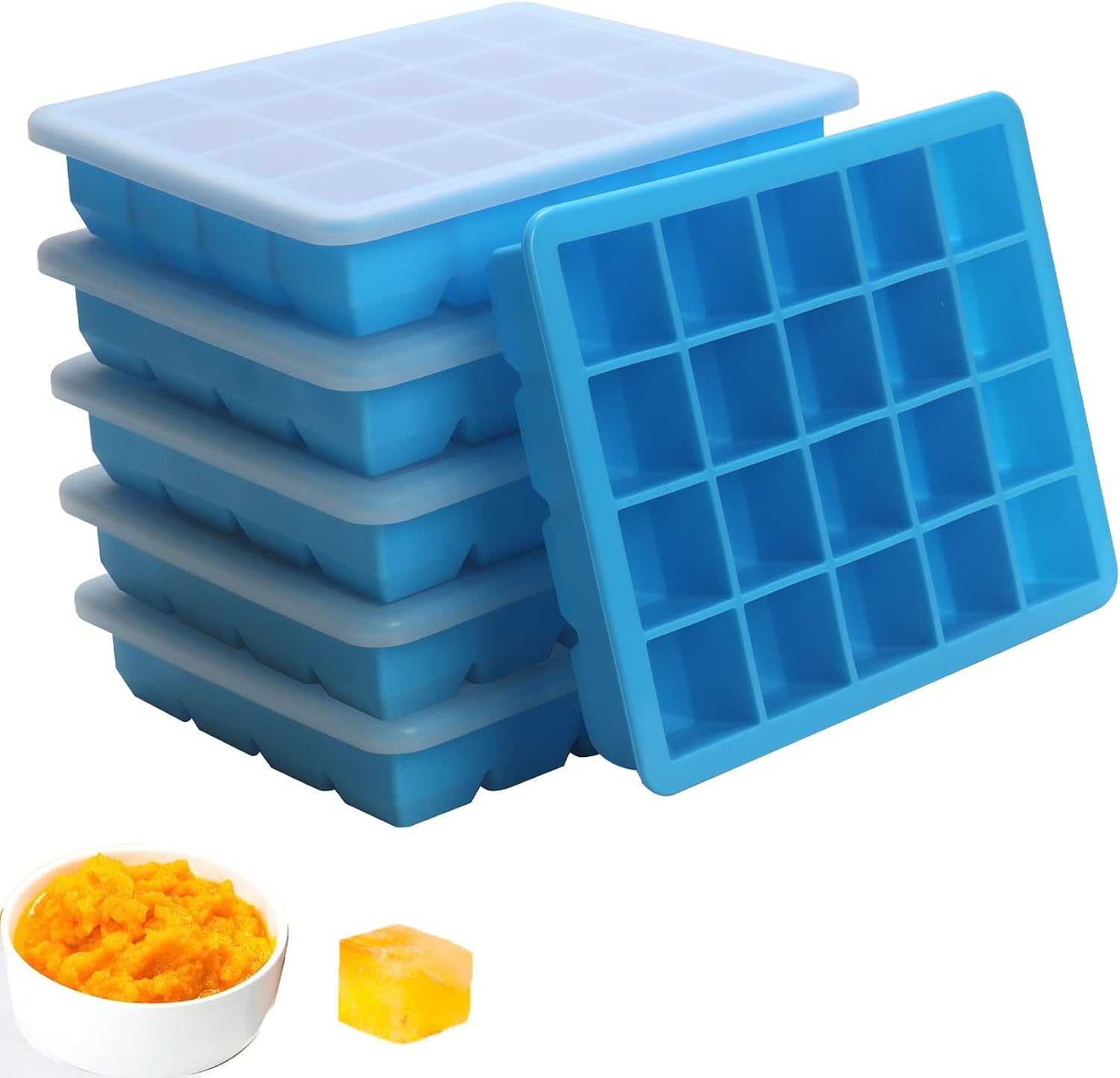 1 Tbsp Silicone Freezer Molds,Perfect for Storing Garlic, Ginger, Pesto, Herbs,Tomato Paste, Lemon Juice,Vegetable Purees,Purees and More - Silicone Food Freezer Tray (3 Pack Blue)