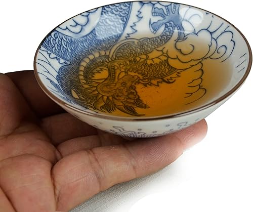 Miniatura 5 de Dargon - Juego de 4 tazas para sombreros de 2.8 onzas, taza de té esmaltada de porcelana azul y blanca