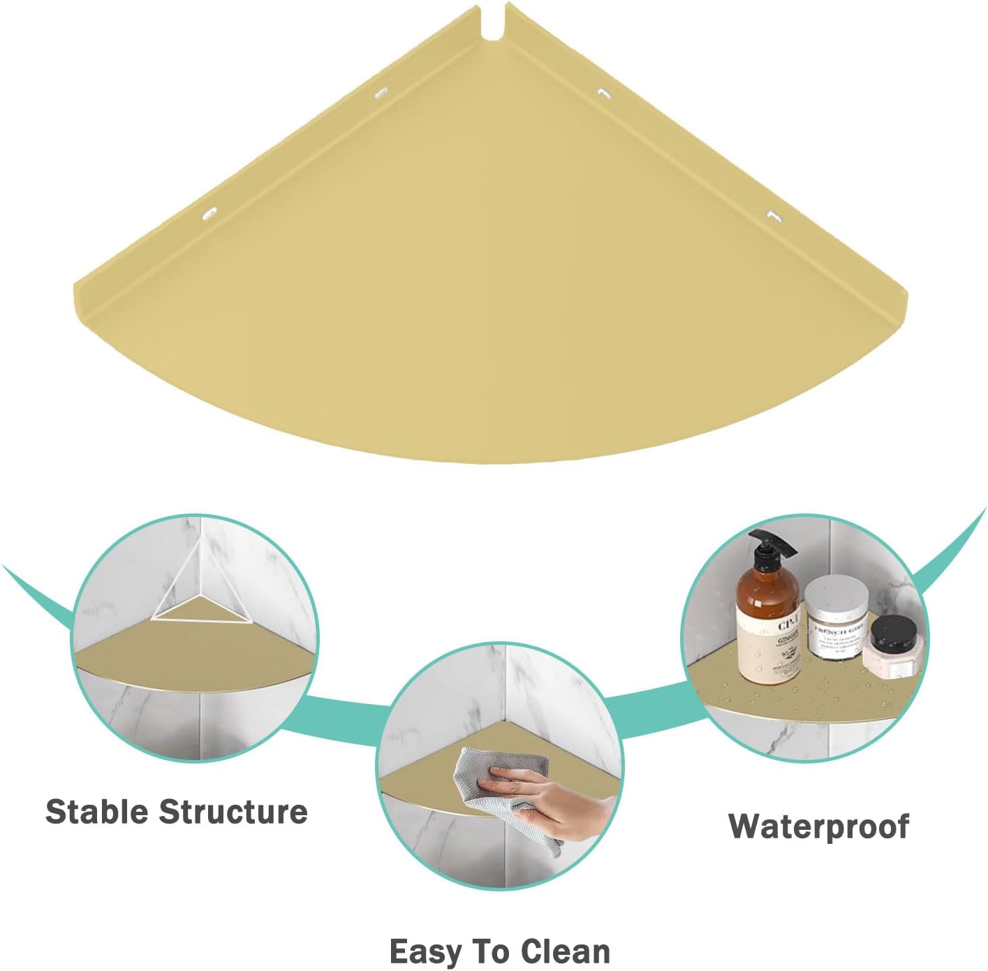 2PC Corner Shelves 304 Stainless Steel Bathroom Shower Shelves Waterproof Wall Mounted Heavy Duty Shower Corner Shelves for Bathroom and Bedroom(Gold, 2 PC)