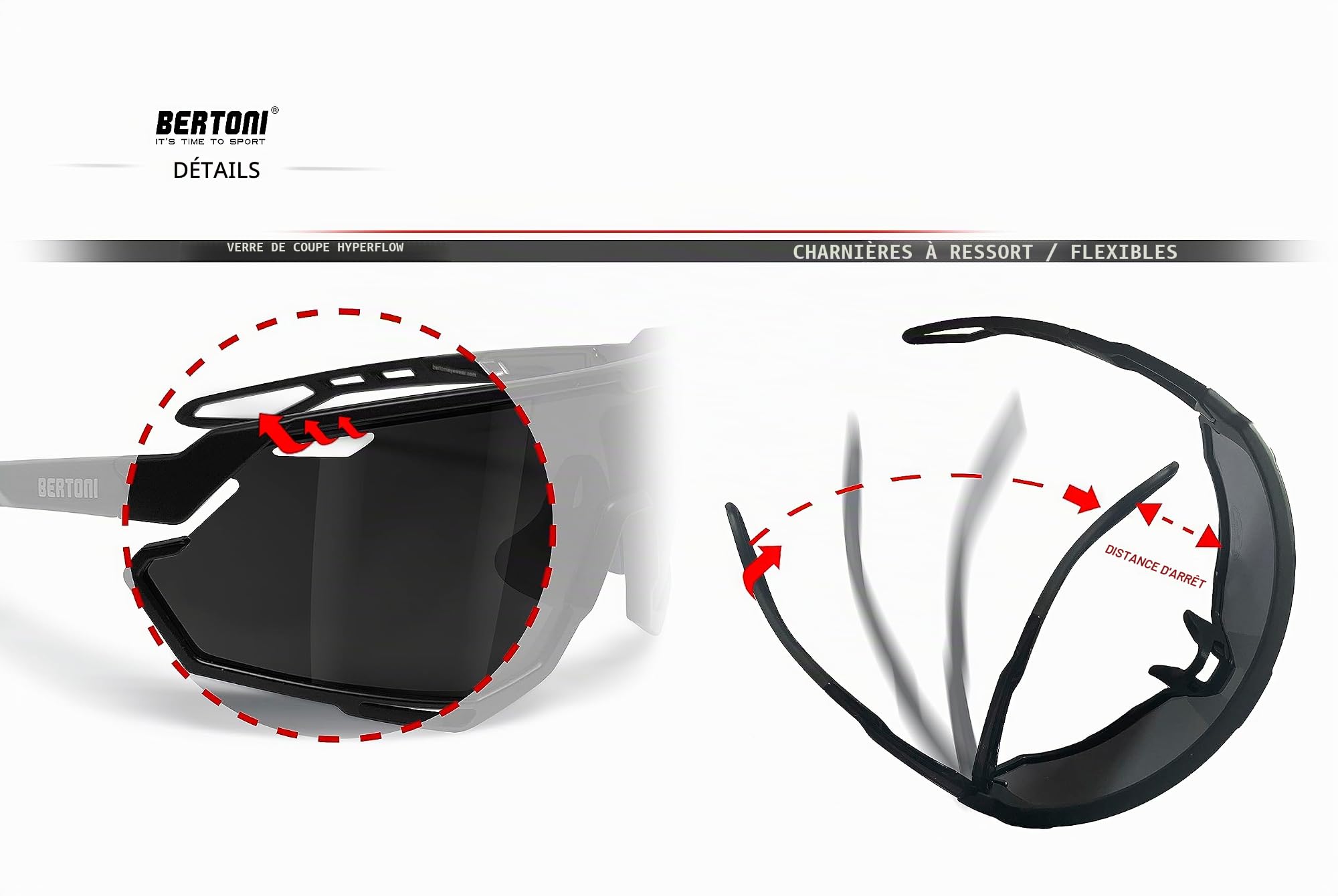 Bertoni Lunettes de Cyclisme VTT Running Sport pour Hommes Femmes en TR90 Protection 100% UV Grand Verre Antibuée mod. ALPHA