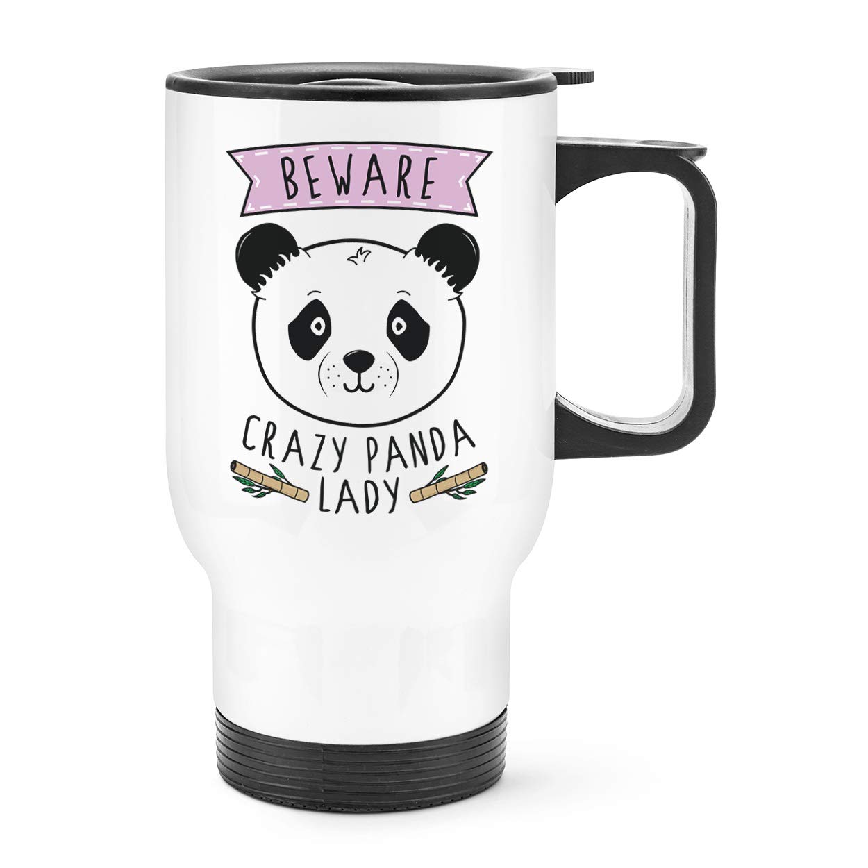 Beware Crazy Panda Lady Travel Mug Cup with Handle