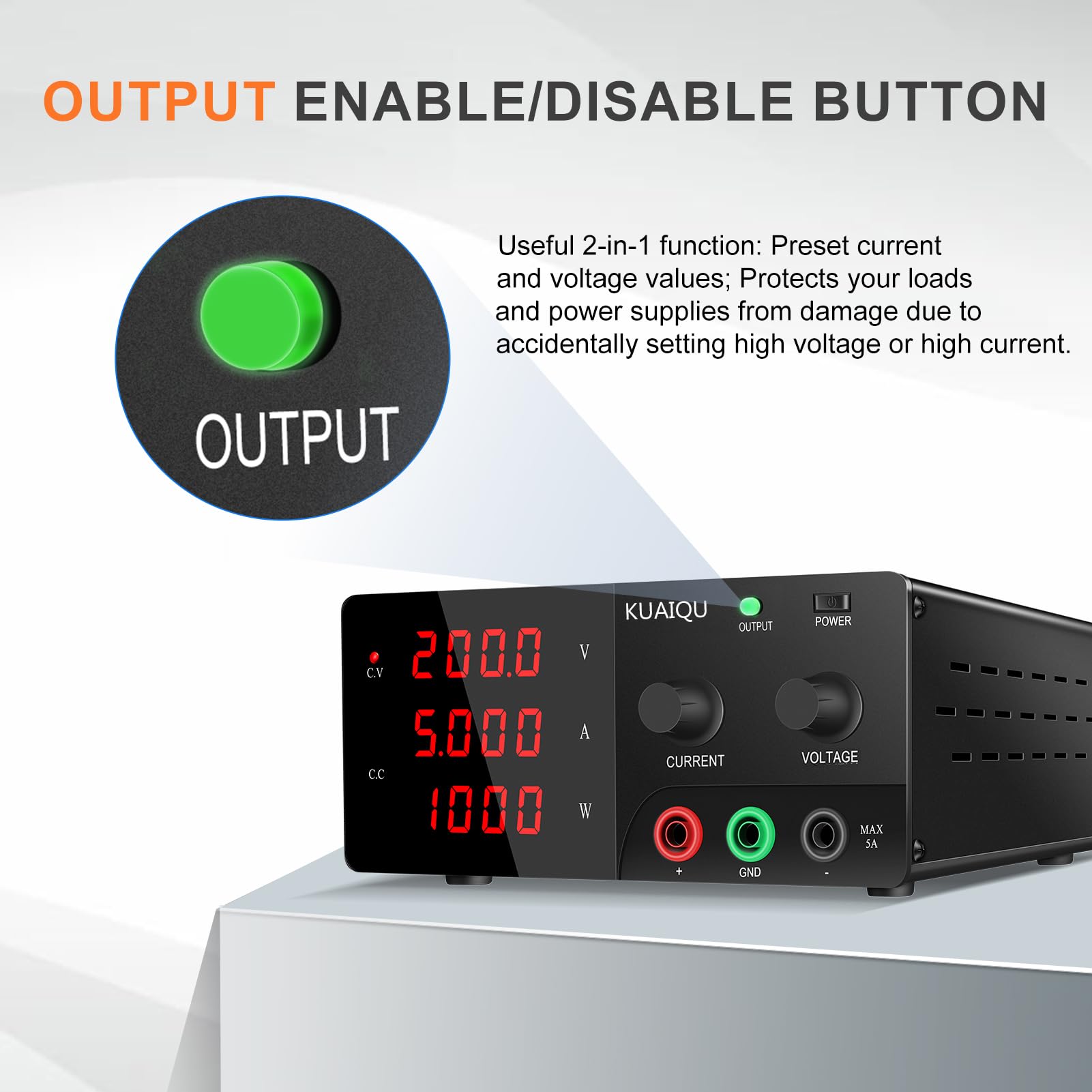 Alimentatore da Banco 200V 5A 1000W Alta Potenza Alimentatore da Laboratorio con OUTPUT/Encoder, Alta Tensione Alimentatore Regolabile Stabilizzato per Alimentazione di LED/Laboratorio/Inverter