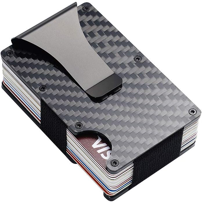 Carbon Fiber Wallet & Metal Slim Money Clip RFID Blocking Credit Card Case Anti-Theft Cards Holder Black for Men