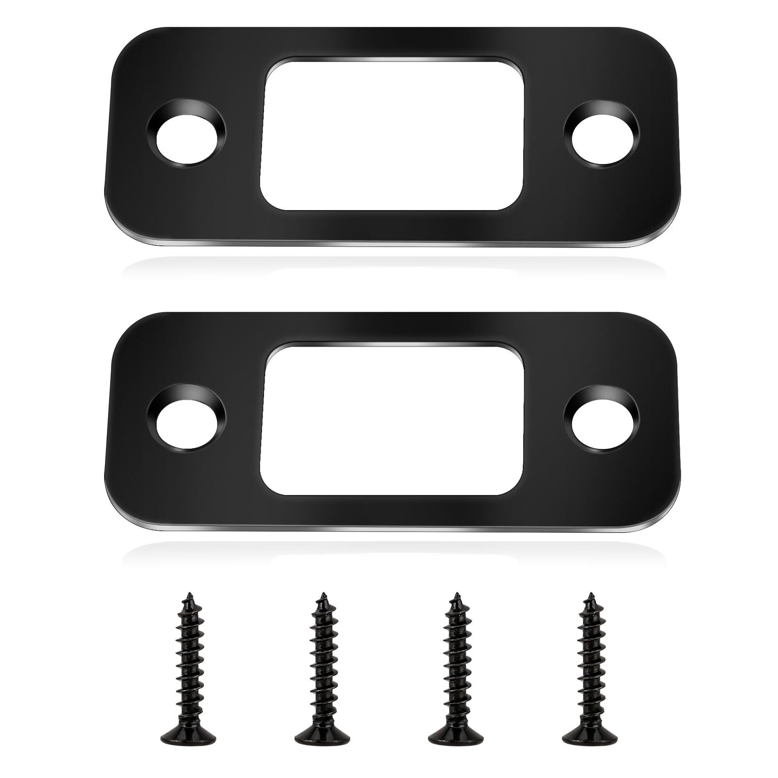 Alamic 2-Pack Deadbolt Strike Plate - 1" X 2-1/4" Round Corner, Stainless Steel, Black, Includes Mounting Screws