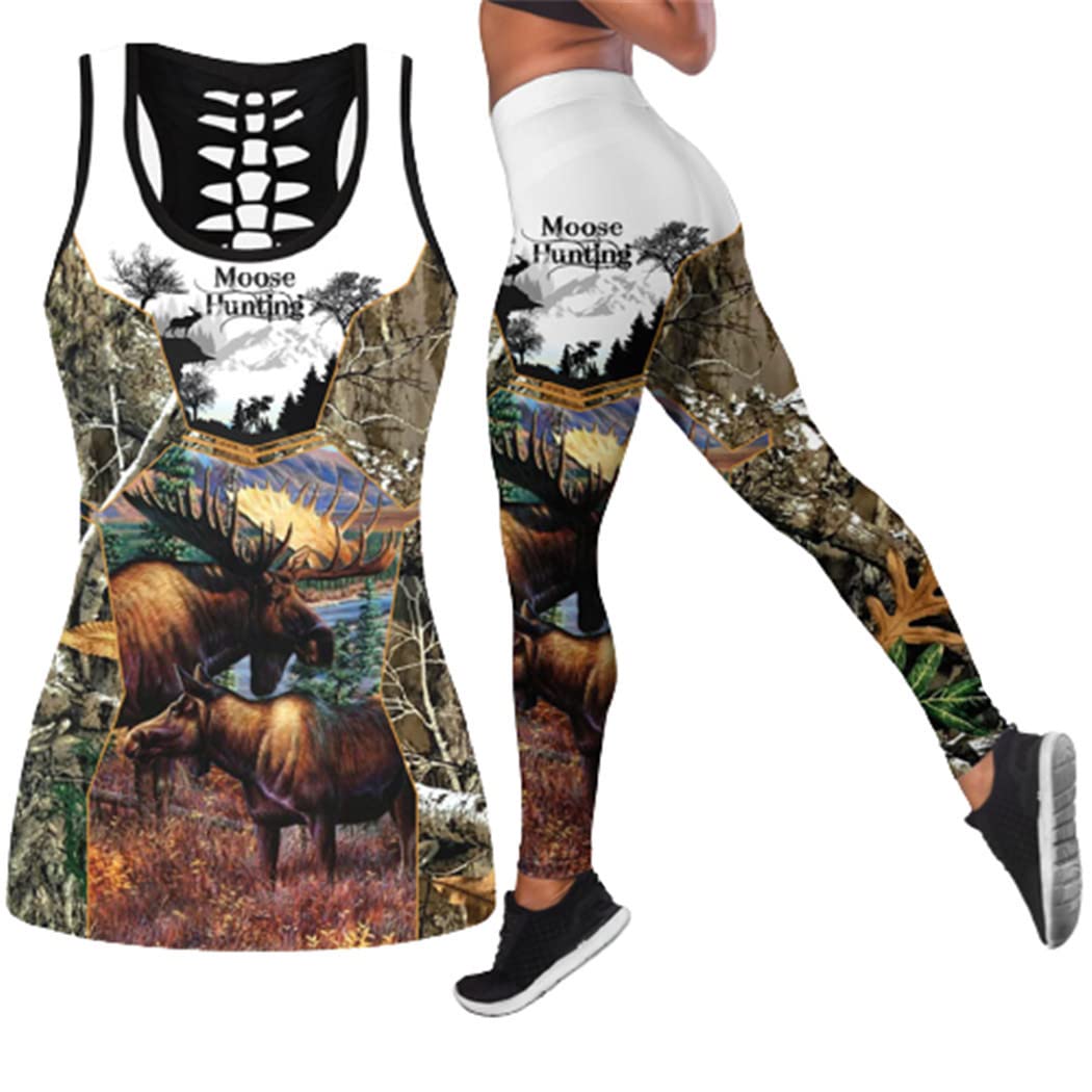 Débardeur imprimé 3D élan ajouré avec legging confortable pour sublimer vos formes